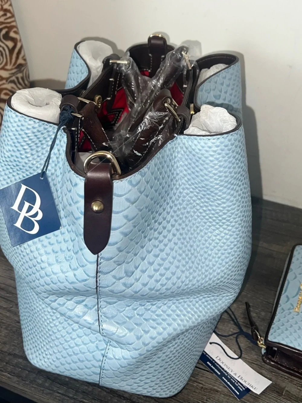 Dooney & Bourke Dusty Blue Textured Tote and Wallet Set - Picture 7 of 13